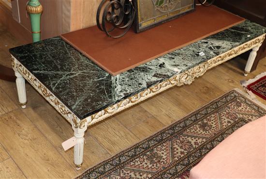 A painted marble top rectangular coffee table L.154cm